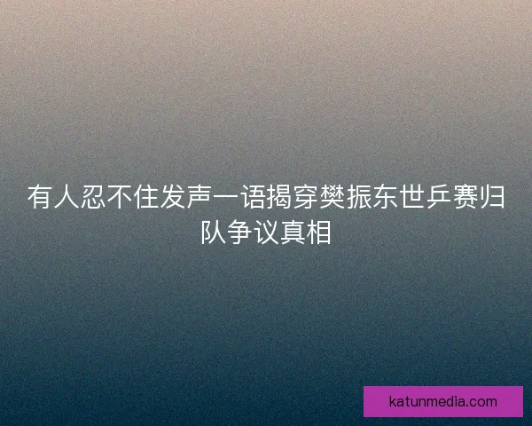 有人忍不住发声一语揭穿樊振东世乒赛归队争议真相